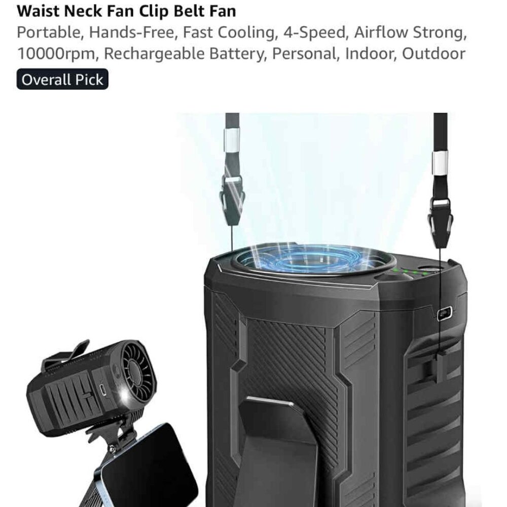 Portable Mini Fan‎ with Clip & LED Light – Rechargeable, 4-Speed, Low Noise